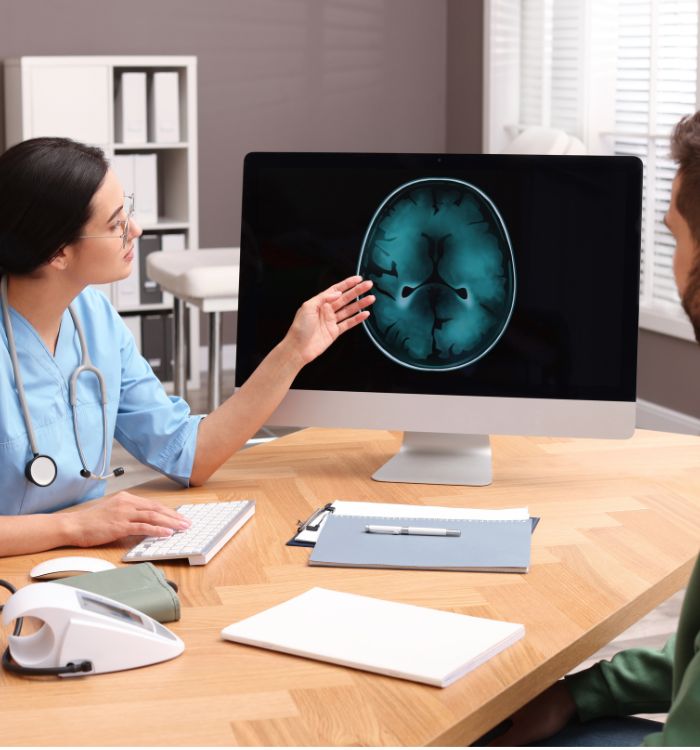 Doctor conducting online consultation with patient